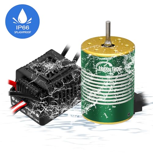 Waterproof GR3650 3900KV Brushless Motor 3.175mm Shaft with 60A Brushless ESC Electric Speed Controller with Heatsink and Programming Card for 1/10 Remote Control Car Truck, Black & Green - color: Black & Green