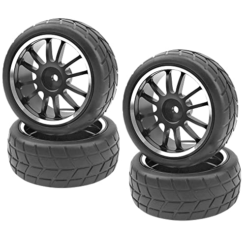 OD 2.55" Rubber Tires & Metal Wheel Rims 12mm Hex Hub Compatible with HSP Tamiya HPI Kyosho 1/10 On-Road Touring Car WLtoys 1/14 144001 Traxxas 1/16 Slash 1/18 A959B RC Buggy (Black) - color: Black