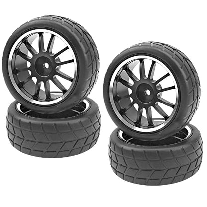 OD 2.55" Rubber Tires & Metal Wheel Rims 12mm Hex Hub Compatible with HSP Tamiya HPI Kyosho 1/10 On-Road Touring Car WLtoys 1/14 144001 Traxxas 1/16 Slash 1/18 A959B RC Buggy (Black) - color: Black