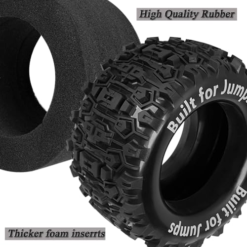 RC Truck Tires 1/8 1/7 1/10 17mm Hex RC Wheel Tires for1/7 FIRETEAM 6S,1/8 KRATON/NOTORIOUS/OUTCAST 6S BLX,1/8Sledge1/10 Revo/Summit/T-Maxx/E-Revo,Hard Plastic Rubber Tyres,Red&Black - color: Red With Black(4PCS）
