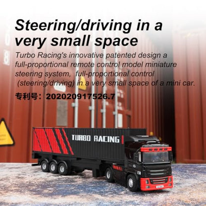 FLYCOLOR Turbo Racing 1:76 C50 RTR Tractor Remote Control Truck Four-Wheel Drive Simulated Headlights 10CH Minicar Model(Black-Red) - color: Black-truck