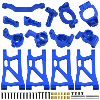ShareGoo Metal Swing Arms Steering Knuckle Carrier & Steering Assembly Upgrade Parts Compatible with Remo Hobby Smax 1621 1625 1631 1635 1651 1655 1/16 RC Car (Blue) - color: Blue
