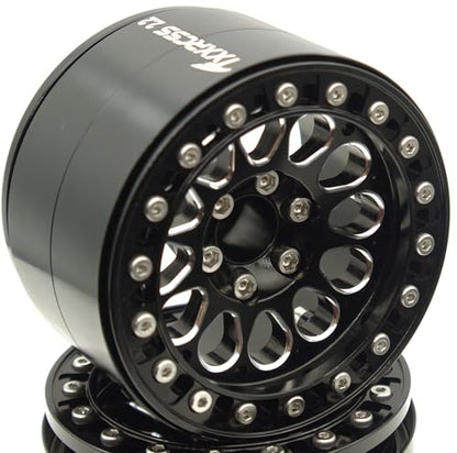 RC 2.2 Aluminum Alloy Beadlock Wheels and Tires Upgrades Accessories Rims for 1/10 SCX10 TRX4RC4WD and D90 RC Crawler Axial Remote Control Car (4pc) (Black) - color: Black