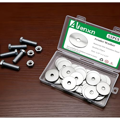 55PCS 1/4" x 1-1/4" Fender Washers, 18-8(304) Stainless Steel Washers for Bolts, 1/4" ID x 1-1/4" OD, 0.06'' Thick Fender Washer for Screws - size: 1/4"x1-1/4" (55PCS), style: Fender Washer