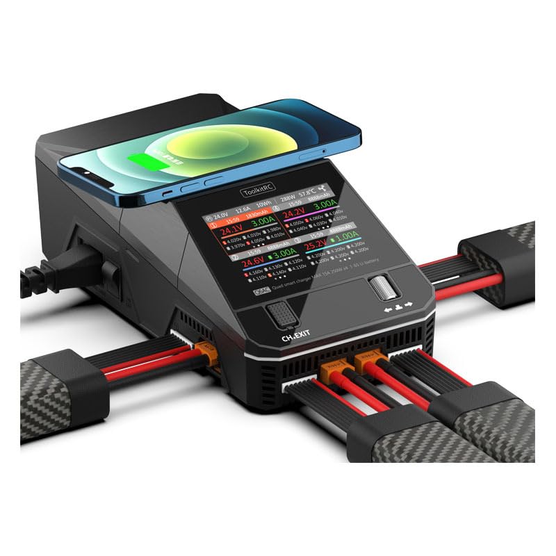 New ToolkitRC Q6AC Multi-Functions Charger with IPS Highlighted Display Screen AC 400W/DC 1000W 4CH Output Built-in 65W for for LiPo NiMH PB Battery