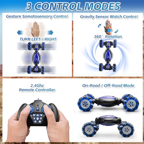 Remote Control Car for Boys 8-12, Gesture & Hand Motion Control RC Car, 360° Spins & Drifting Stunt, All-Terrain 4WD Off-Road, Indoor & Outdoor Toys, Best Gift for Boys Girls (Birthday, Holiday)