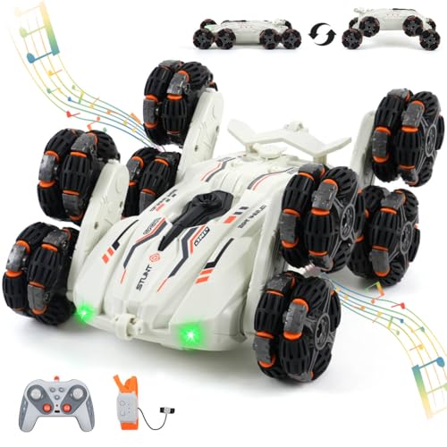 Funbud 8 Wheels Gesture Sensing RC Stunt Car for Kids - Birthday Gifts for 6 7 8 9 10 11 12+ Years Old, Remote Control Off-Road Vehicle, 360 Degree Flips & Lights & Spray, Fun Toys for Boys Age 6-12