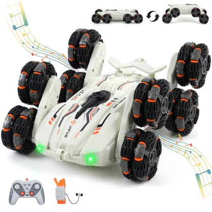 Funbud 8 Wheels Gesture Sensing RC Stunt Car for Kids - Birthday Gifts for 6 7 8 9 10 11 12+ Years Old, Remote Control Off-Road Vehicle, 360 Degree Flips & Lights & Spray, Fun Toys for Boys Age 6-12