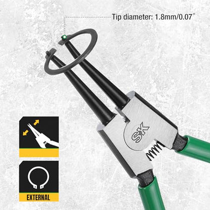 SK 7-Inch Snap Ring Pliers, External Circlip Pliers with Straight Jaw, Tip Diameter 0.07'', Premium CR-V Steel - style: External Straight