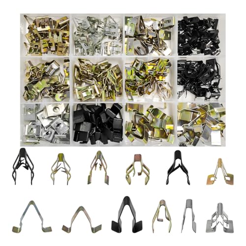 240PCS Car Dashboard Trim Clips, 12 Sizes Metal Trim Panel U-Clips Auto Body Fasteners, Universal Front Console Dash Retainer Spring Clip Replacement for Most Vehicles