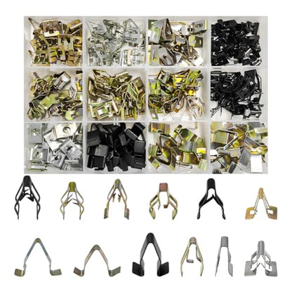 240PCS Car Dashboard Trim Clips, 12 Sizes Metal Trim Panel U-Clips Auto Body Fasteners, Universal Front Console Dash Retainer Spring Clip Replacement for Most Vehicles