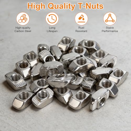 60pcs M8 T-Nut Screw Kit for 4040/4080 Series Aluminum Extrusion | 30 T-nuts+30 black hex socket screws(M8×12/16/20mm). For 3D printers, CNC, laser engravers - size: 60pcs M8 T-Nut Kit