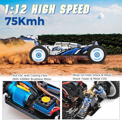 CKYSCHN WLtoys 124017(V2) Fast RC Car, 1/12 Brushless RC Cars, 75km/h 4x4 Hobby RC Buggy Cars with Independent ESC for Adults, Fast Remote Control Truck Car with 2 Battery