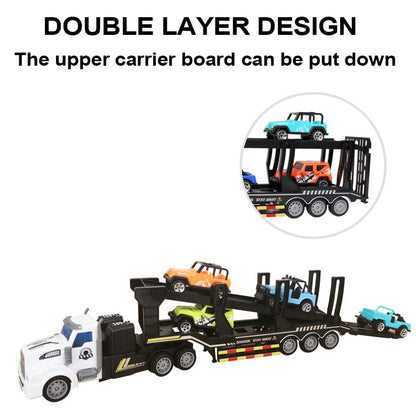 Remote Control Car Transporter Truck Includes 4 Cars - 14" 1:48 Mini RC Toy Semi Truck Trailer with 2pcs Rechargeable Batteries, Carrier Car Truck Vehicle with Lights, Great Gift for Kids Boys Girls
