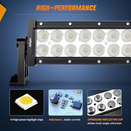 Nilight 52Inch 300W Curved Spot Flood Combo Led Light Bar Off Road Driving Boat Fog Lights 12V On/Off 5 Pin Rocker Switch Power 12AWG Wiring Harness Kit-1 Lead for Trucks - size: 52Inch 300W Light Bar +Wiring Harness