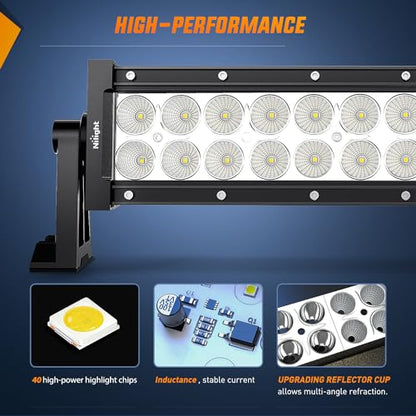 Nilight 52Inch 300W Curved Spot Flood Combo Led Light Bar Off Road Driving Boat Fog Lights 12V On/Off 5 Pin Rocker Switch Power 12AWG Wiring Harness Kit-1 Lead for Trucks - size: 52Inch 300W Light Bar +Wiring Harness
