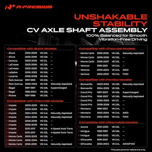 A-Premium Front Left Driver Side CV Axle Shaft Assembly | Compatible with Chevrolet Impala 2000-2011, Monte Carlo, Venture & Buick LaCrosse, Allure, Century, Regal & Olds & Pontiac - style: Front Driver Side