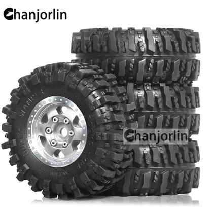 1/24 1/18 RC Crawler Tires and Beadlock Wheels Rims Offset -2.5mm 1.0 Super Soft Sticky Mud Terrain Rock Tyres OD 55mm For 1:24 1:18 Car Axial SCX24 FMS AX24 FCX18 FCX24 TRX4M 4Pcs (Silver) - color: Silver