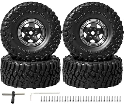 1.0 Beadlock Wheel Soft Tire Set RC Upgrade Part for Traxxas 1/18 TRX4M 1/24 RC Crawlers car Axial SCX24 FMS FCX24 Gladiator Bronco C10 JLU Deadbolt B17 Upgrade.(4Pcs/Set) - color: Black