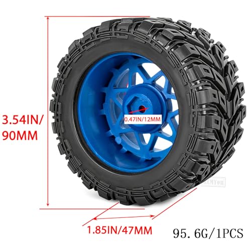 RC Truck Wheel and Tires for 1/16 SUMMIT E-REVO GORGON GROM MINI KRATON M-J-X H-B-X S-C-Y RC Car,Monster Truck Car Wheel Tires w/Plastic Wheels Rim,Soft Tire Highway Wheels (4PCS),Navy Blue Red - color: Navy Blue-red(rc Wheels Tires)
