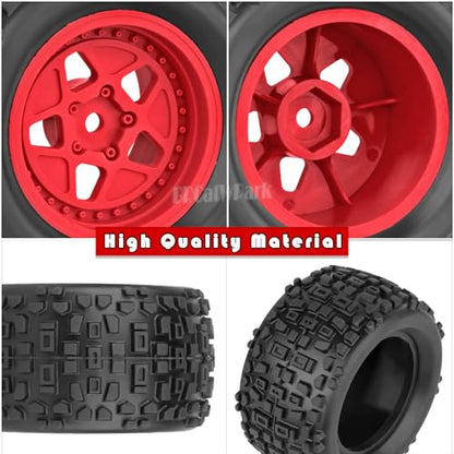 12mm Hex RC Truck Wheels and Tires for 1/18 Granite/1/18 Typhon RC Monster Truck Car,RC Drift Off Road Buggy Rally Truck Tires,4Pcs(Red) - color: Red - (4pcs Wheel)