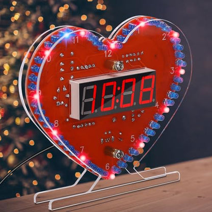 MIOYOOW Heart Shaped 4-Digit DIY Clock Kits with Rotating LED Lights, SMT/SMD Soldering Practice Kit, DIY LED Heart Alarm Clock Soldering Projects for School Learning Electronics - color: Heart Shaped 4-digit Diy Clock Kits