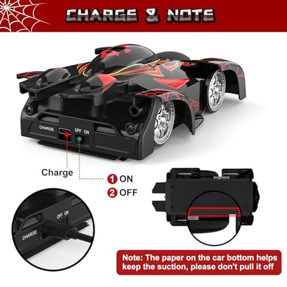 Wall Climbing Remote Control Car with Headlight | 360° Rotating RC Stunt Car, Rechargeable RC Cars Toys for 3 4 5 6 7 8-12 Year Old Boys Girls Kids - color: Black&red
