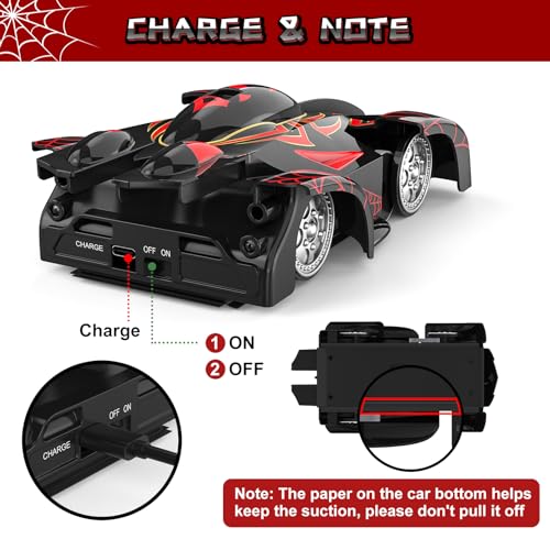 Wall Climbing Remote Control Car with Headlight | 360° Rotating RC Stunt Car, Rechargeable RC Cars Toys for 3 4 5 6 7 8-12 Year Old Boys Girls Kids - color: Black&red