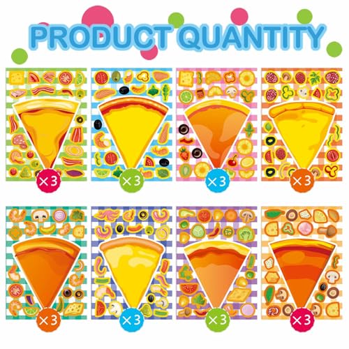 24 Sheets Make a Pizza Stickers for Kids, Make Your Own Stickers | Pizza Parties Cute Party Favors Decorations, DIY Arts Birthday Games Family Night - style: Pizza
