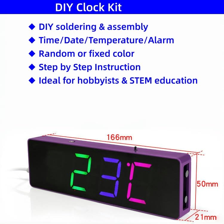 DIY Soldering Practice Kit, Digital Alarm Clock Soldering Kit, 4-Digit Display, RGB Color Modes, Electronic Soldering Project