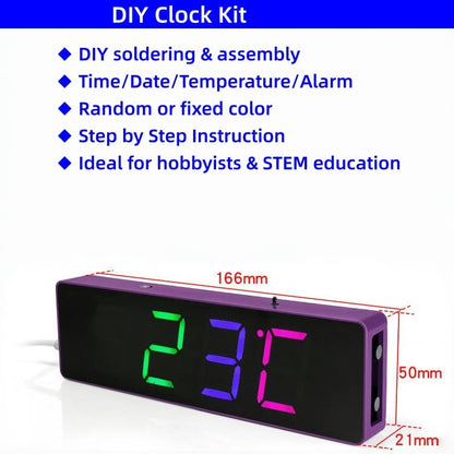 DIY Soldering Practice Kit, Digital Alarm Clock Soldering Kit, 4-Digit Display, RGB Color Modes, Electronic Soldering Project