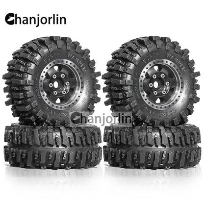 1/24 1/18 RC Crawler Tires and Beadlock Wheels Rims Offset -2.5mm 1.0 Super Soft Sticky Mud Terrain Rock Tyres OD 55mm for 1:24 1:18 Car Axial SCX24 FMS AX24 FCX18 FCX24 TRX4M 4Pcs (Black) - color: Black