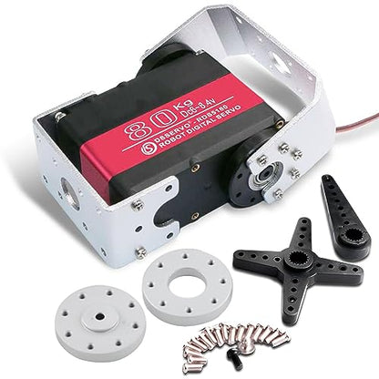 RDS5180 80kg Digital Metal Robotic Servo Motor High Torque Double-Shaft Robot Servo Arm Waterproof IP66 with U Metal Brackets for RC Car DIY Robot (270°) - size: 80KG 270°