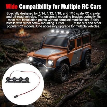 Jiawu RC Car Light Bar Kit, 4 LEDs Lights Roof Lights, Headlight Universal for 1/12 1/14 /16/18 RC Crawler Off Road Car Truck Accessories, Pre Wired Plug and Play
