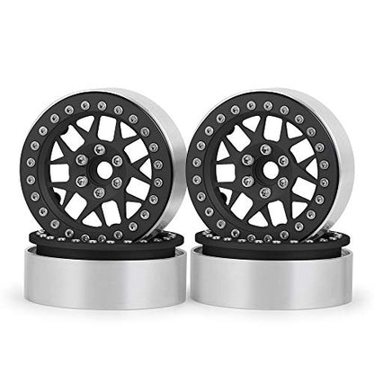 MORLORDY 4PCS RC 2.2 Beadlock Wheels Aluminum Alloy 2.2 inch Wheel Hubs Rims For 1/10 Scale RC Crawler Car SCX10 SCX10 II 90046 SCX10 III AXI03007 D90 TRX4 CC01 Upgrades - Black - color: Black