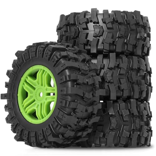 STMU 1/10 12mm Hex RC Wheels and Tires （4pcs） OD 4.45''for 1/10 RC Off-Road Car Traxxas TRX4 Slash Arrma Losi Tenacity Vkar 10sc Hpi RC Buggy Car (Green) - color: Green