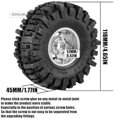 1.9 Beadlock rc Tires Wheels for 1/10 TRX4 TRX6 SCX10 90046 AX103007 Gen8 Gen7 D90 VS4-10 MST CFX RC Crawler,1.9 Wheels and Tires Alloy Aluminium Rims w/Rubber Tyres,Silver - color: Silver(4pcs)