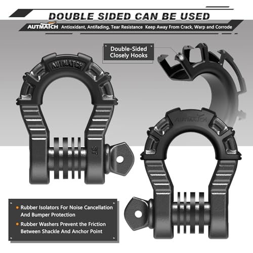 AUTMATCH D Ring Shackles 3/4" Mega Shackle (2 Pack) 68,000Ibs Break Strength - Heavy Duty Clevis Shackles 7/8" Screw Pin & Isolator Washer for Tow Strap Winch Off Road Vehicle Recovery, Gunmetal Gray - color: Gunmetal Gray