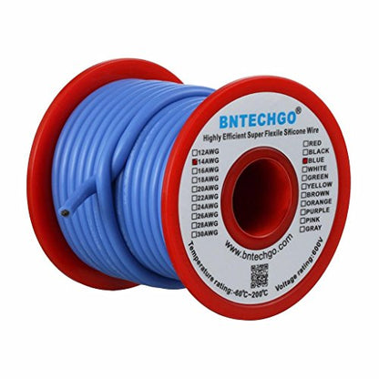 BNTECHGO 14 Gauge Silicone Wire Blue 40ft Stranded Tinned Copper Wire | Flexible 14 AWG Stranded Wire Silicone Rubber Insulation For RC Models, Drone, Robot, Battery, EV Charger, 3D Printer, DIY - color: Blue, size: silicone wire 40ft