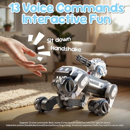 Smart Robot Dog RC Stunt Car Toys with Wheels, Remote Control STEM Pet Robot Toy with Music,Bionic Actions,Voice& Remote Control,Gesture Sensing,All-Terrain Stunt Pet Toy with Blaster foy Kids - style: Robot Dog with Wheels