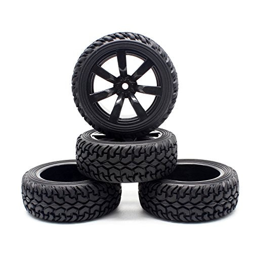 Hosim 1:10 Scale RC On Road Terrain Buggy Car Drift Replacement Tyres Pack of 4pcs High Performance Racing Car Rally Car Accessory Parts Grain Rubber Split Spoke Satin Tires and Wheels Black Color