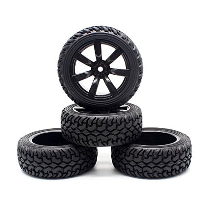 Hosim 1:10 Scale RC On Road Terrain Buggy Car Drift Replacement Tyres Pack of 4pcs High Performance Racing Car Rally Car Accessory Parts Grain Rubber Split Spoke Satin Tires and Wheels Black Color