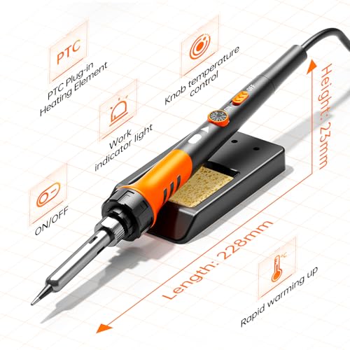 Soldering Iron Premium Kit, 60W Soldering Gun with Ceramic Heater, 12-in-1 Soldering Tool, Adjustable Temperature 200 to 450°C, Includes Soldering Iron Tip, Solder Wire, Pump and Paste - color: ‎orange