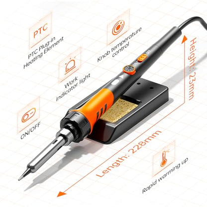 Soldering Iron Premium Kit, 60W Soldering Gun with Ceramic Heater, 12-in-1 Soldering Tool, Adjustable Temperature 200 to 450°C, Includes Soldering Iron Tip, Solder Wire, Pump and Paste - color: ‎orange