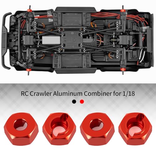 QUE-T Aluminium Wheel Hex Hub Adapter Upgrade for 1/18 HPI Venture HILUX RC Crawler Car (Red) - color: Red