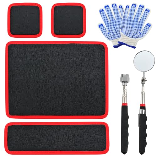 TRULYWIN 4-Pack Magnetic Tool Mat with Pickup Pen, 360° Mirror & Glue Gloves, Parts Holder for Garage/Workshop/Auto Repair – Organize Wrenches, Screws, Bolts, Nuts & Small Metal Parts