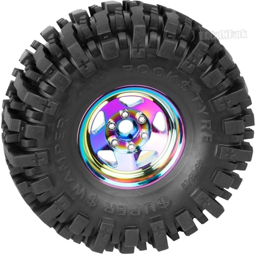 4PCS RC 1.9 in Wheel Tires for 1/10 TRX4 TRX6 SCX10 SCX10 II 90046 SCX10 III AXI03007 Gen7/8 D90 VS4-10 RC Crawler Car,BRCatWPark Alloy 1.9 Beadlock Wheel and Rubber Tires w/Sponge,Colour - color: Colour - (Tires)