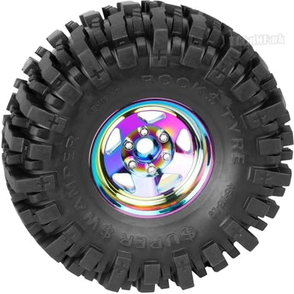 4PCS RC 1.9 in Wheel Tires for 1/10 TRX4 TRX6 SCX10 SCX10 II 90046 SCX10 III AXI03007 Gen7/8 D90 VS4-10 RC Crawler Car,BRCatWPark Alloy 1.9 Beadlock Wheel and Rubber Tires w/Sponge,Colour - color: Colour - (Tires)
