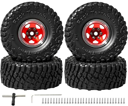 1.0 Beadlock Wheel Soft Tire Set RC Upgrade Part for Traxxas 1/18 TRX4M 1/24 RC Crawlers car Axial SCX24 FMS FCX24 Gladiator Bronco C10 JLU Deadbolt B17 Upgrade.(4Pcs/Set) - color: Red