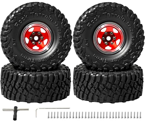 1.0 Beadlock Wheel Soft Tire Set RC Upgrade Part for Traxxas 1/18 TRX4M 1/24 RC Crawlers car Axial SCX24 FMS FCX24 Gladiator Bronco C10 JLU Deadbolt B17 Upgrade.(4Pcs/Set) - color: Red